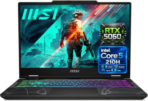WOWPC Customized MSI Cyborg 15 Gaming Laptop, 15.6" FHD Display, Intel Core 5 210H CPU, 16GB/32GB/64GB DDR5 RAM, 512GB/1TB/2TB NVMe SSD, GeForce RTX 5060 8GB GDDR7, RGB Keyboard, Wins 11, Black
