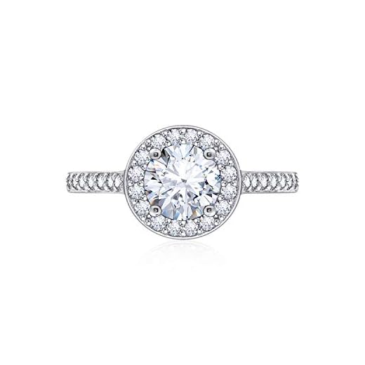 Platinum-Plated Sterling Silver Round-Cut Halo Ring made with Swarovski Zirconia, Size 6