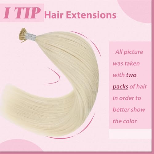 Image of YoungSee 50g 24 Inch I Tip Extensions Blonde Itip Human Hair Extensions Platinum Blonde 50 Strands Human Hair Itip Extension Itip Hair Extension Real Human Hairfor Long Straight Hair