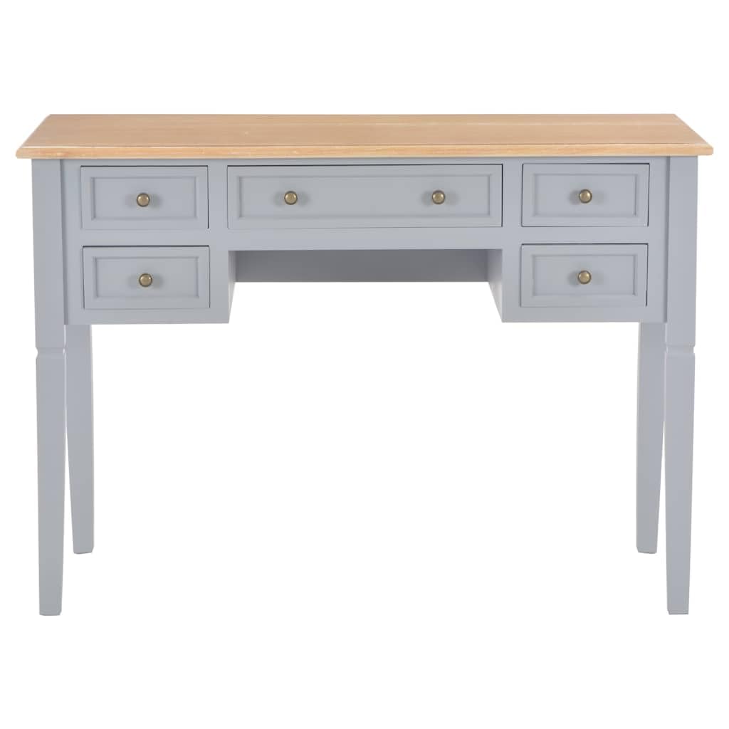 Escritorio gris 109,5 x 45 x 77,5 cm madera MDF y pino con 5 cajones
