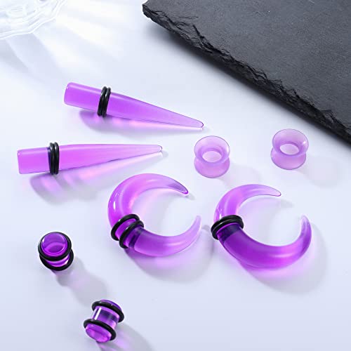 Jstyle 68 Pieces Ear Stretching Kit 14G-04G, Acrylic Tapers Plugs, Acrylic C Shape Pincher Tapers, Silicone Tunnels, Ear Gauges Expander Set Body Piercing Jewelry Purple #TOP3