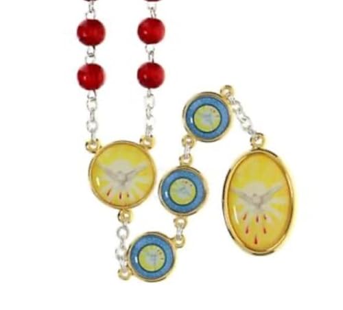 Imagen de Generico Rosario devocional 7 regalos Espíritu Santo granos rojos 6 mm