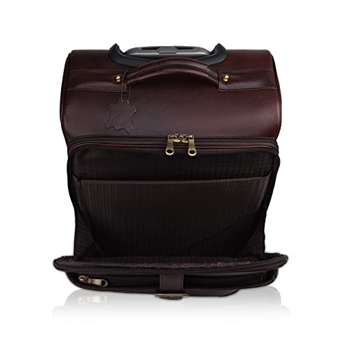 Image of Stylish and Durable Leather Trolley Luggage Bag Perfect for Travel and Business 46 litres Suitcase (Dark Brown, Leather)
