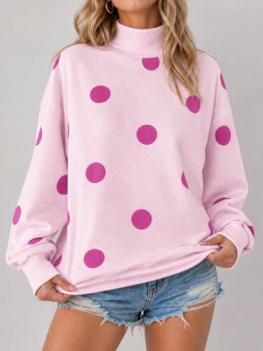 Fisoew Womens Polka Dot Sweatshirts Mock Neck Long Sleeve Pullover Tops — view 3