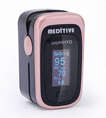 MEDITIVE Fingertip Pulse Oximeter, SPO2 Blood Oxygen Saturation, Pulse Rate, Perfusion Index (PI), Black