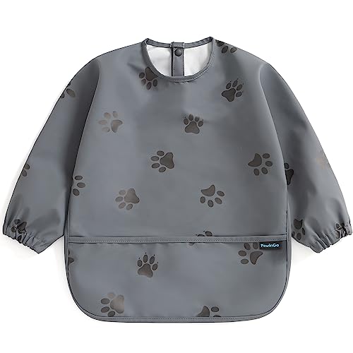 PewinGo Baby Bib with Long Sleeves Bib & BLW, Machine Washable & Soft and Skin-Friendly Material, Coverall Bibs for Baby Feeding, Waterproof and Easy to Clean, for Baby Infant Toddlers (Dark Grey)