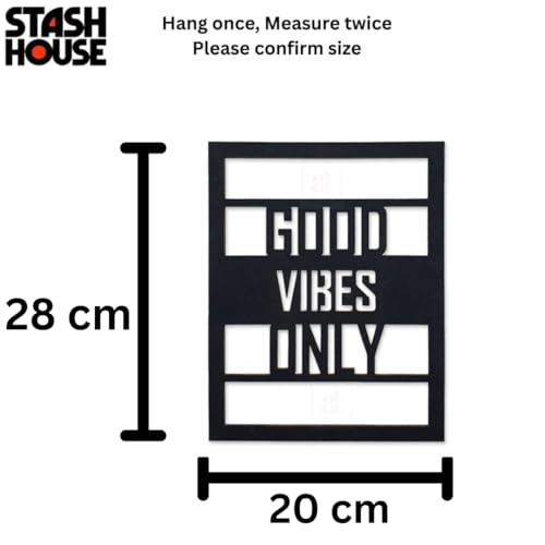 Image of STASH HOUSE Good Vibes Only MDF Wooden Wall Hanging | Motivational Quote Wall Decor for Living Room Bedroom Office | Black Laser Cut Wall Art (28 x 20 cm) (Rectangular)