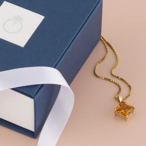 Peora Citrine Pendant For Women 14K Yellow Gold, 2.35 Carats Princess Cut, Genuine Gemstone Birthstone Solitaire #TOP4