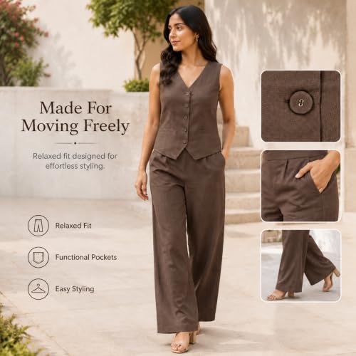 Image of Women Cotton Blend Western Co-Ord Set | Stylish Top & Pant Set for Women | Dress For Womens | Casual High Waist Solid Pant Outfit