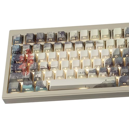 mintcaps Ink Painting PBT Keycaps Shine Through Side Print Cherry Profile Backlit 129 Keys Custom Dye Sublimation Set for Gateron MX Switches ANSI/ISO Layout Mechanical Keyboard