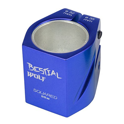 Collier de Serrage Bestial Wolf à 2 vis Squared142, Couleur Bleu, pour guidons de 32  35 mm.