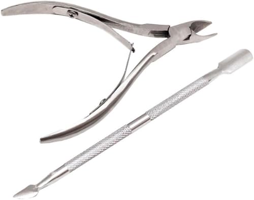 Nail Cuticle Pusher and Cuticle Cutter Set, Stainless Steel Manicure Tools, 2 Piece Professional Nail Care Kit