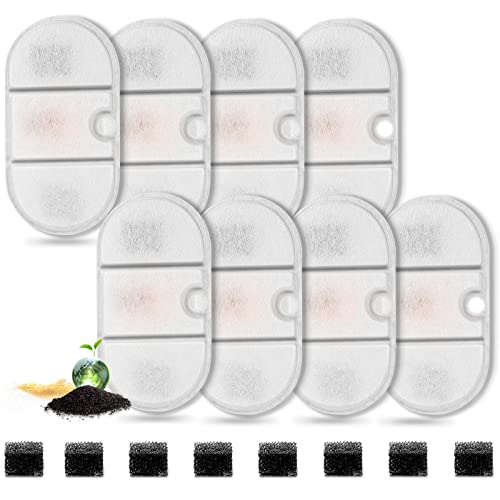 Image of 8 Pack Cat Water Fountain Filters with 8 Sponges, Pet Water Fountain Replacement Filter for 71oz /2.1L PLWF002 Capsule Cat Water Fountain, Pet Fountain Filter Set