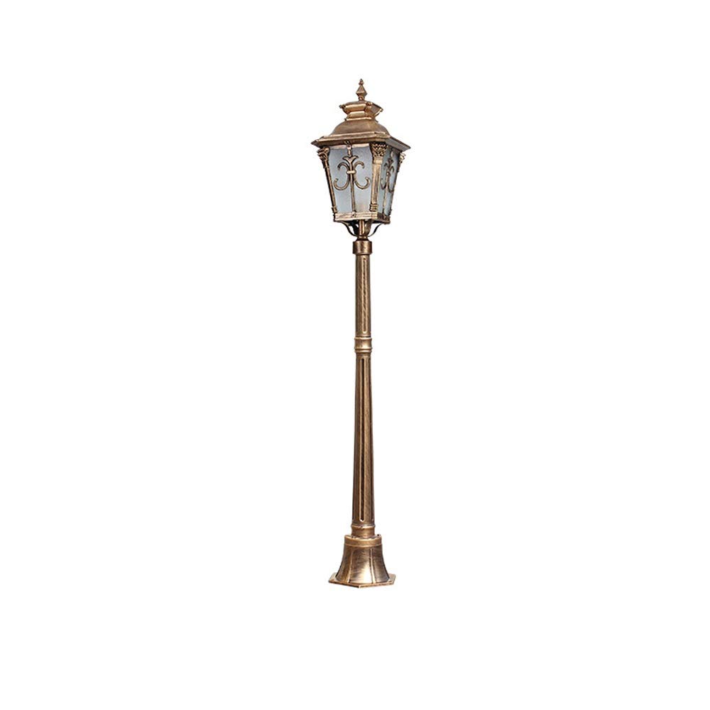 HELCEKOU Outdoor E27 Glass Lantern - 140cm Retro Brass High Pole Light Waterproof IP54 Die-Cast Aluminum for Garden Courtyard Pathway Street Decor