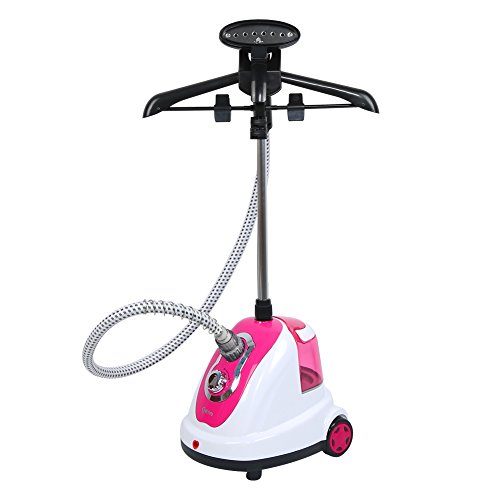 Wefun Verticale stoomstrijkijzer, staande stoomstrijkijzer, 1700 W, 1,7 l, instelbare kleerhanger, 2 lage/hoge stoominstellingen (roze)