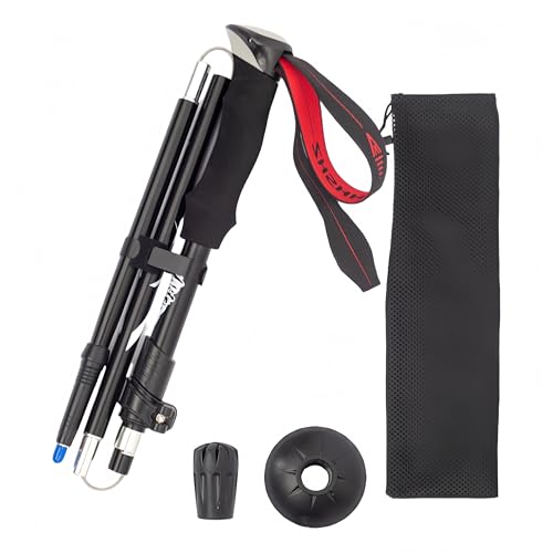 samchu折りたたみアルミ合金製超軽量超短伸縮アウトドアステッキ行山杖5節徒歩トレッキングスティック折畳み 登山男性女性 (ブラック,長い)