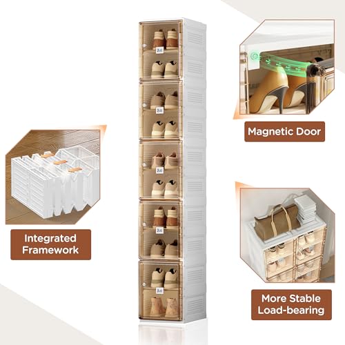 Image of ANTBOX Shoe Organizer Storage Box, Portable Folding Shoe Rack For Closet With Magnetic Clear Door,Large Sneaker Cabinet Bins Sturdy Easy Assembly 10 Layers-10 Grids