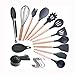 Produktbild 12 Pieces Kitchen Utensil Set Silicone Cooking Utensils +10 S Hook Cooking Spatula Turner Heat Resistant Tools with Wooden Handle for Nonstick Non Scratch Cookware (Black)