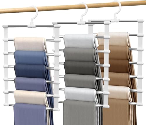 Grucce per pantaloni salvaspazio 6 in 1, confezione da 2 grucce multistrato, in metallo da donna, girevole a 360°, organizer per gonne, jeans, vestiti, cravatte, cinture, sciarpe e mani