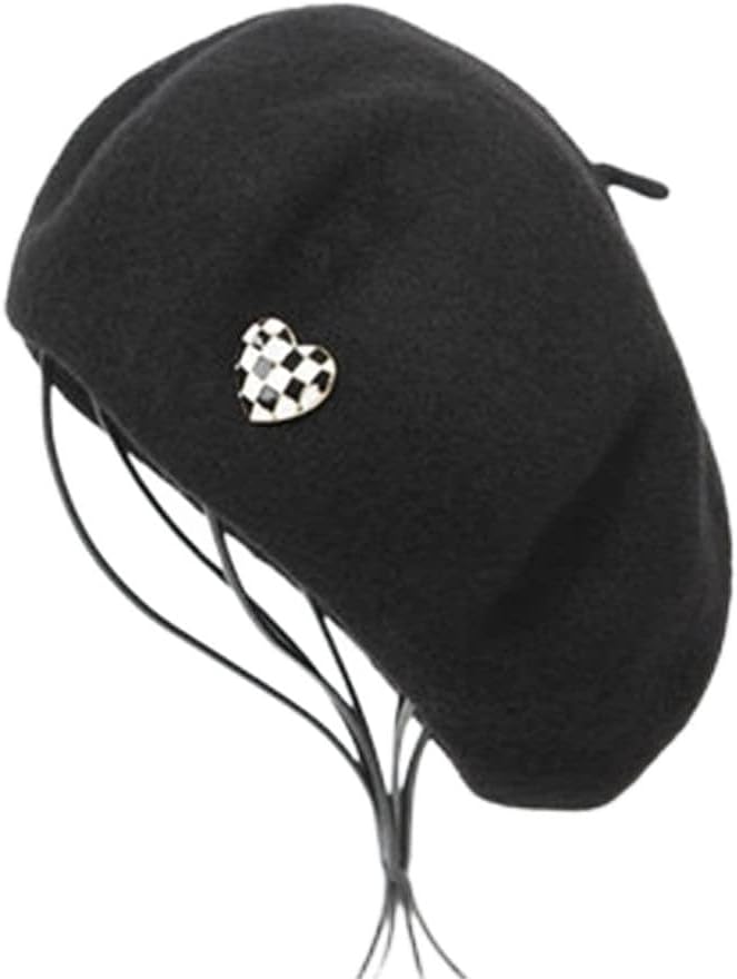 Winter Women hat Love Decoration Retro Simple Beret Wool Ladies Autumn Black and White Painter Newsboy