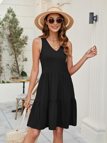 Womens Summer Dresses V Neck Tank Tiered Flowy Mini A Line Casual Sundress with Pockets - Image 7