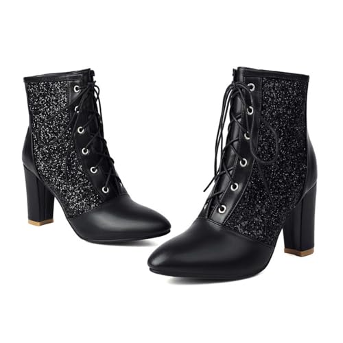 Bottines à talons épais pour femmes fin des douleurs de pieds grâce aux lacets réglables