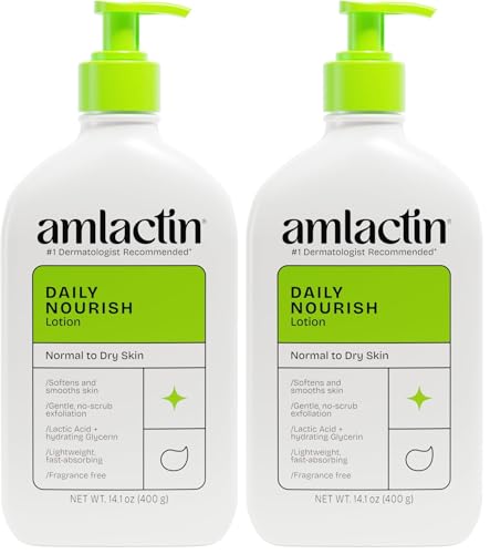 AmLactin Daily Nourish Therapeutic Body Lotion for Dry Skin - No-Scrub Exfoliator and Moisturizer 12% Lactic Acid Lotion,14.1 oz (Packaging May Vary),(Pack of 2)