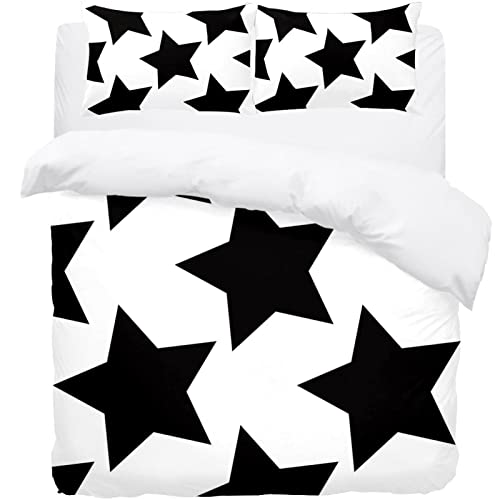 Housse de couette étoiles blanches et noires parure lit double