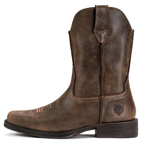 Image of SUREWAY Men's 10 inch Western Cowboy Work Boots for Men Square Toe,Premium Full Grain Leather,GoodyearWelted,Superior Oil /Slip /Water Resistant