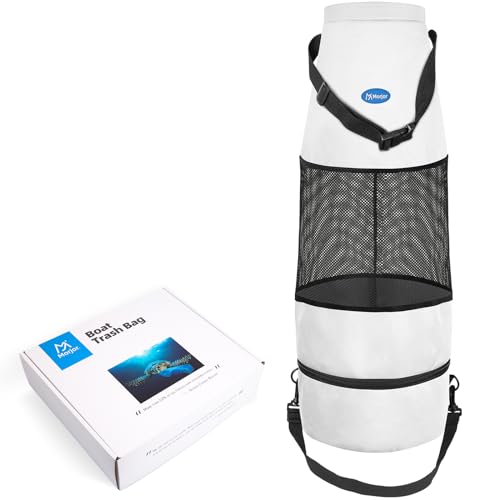 Morjor Portable Boat Trash Can with Bottom Zipper Opening for Fast Cleaning, Reusable Boat Trash Bag with Collapsible Design(White)