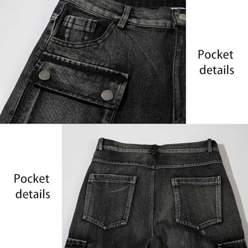Men's Multi Pocket Embroidered Cargo Wide Leg Trousers Casual Hip Hop Stitching Streetwear Trousers4