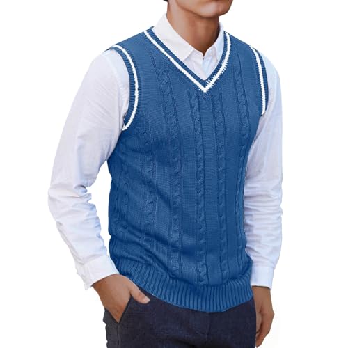 Dress Sweater for Men V Neck Sleeveless Sweater Vest Casual Slim Fit Knitted Pullover Sweater Plus Size Waistcoat