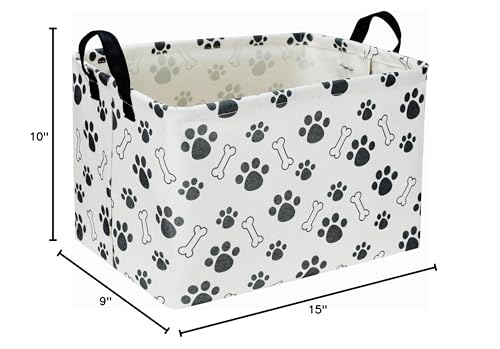 Image of Rectangular Dog Basket,Dog Toy Bin,Dog Storage Basket Organizer.Waterproof PE Coating Puppy Storage Bin with Handles.Dog room decor,Dog Toys,Books,Kid's Gifts basket. (Dog Paw)