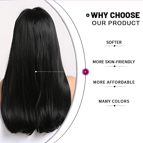 Esmee Long Straight Black Wigs for Women Natuaral Synthetic Layered Hair Brunette Wig with Fringe for Daily Party Cosplay Use-26 Inches - Image 4