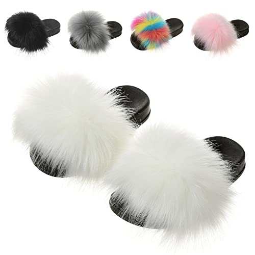 Mädchen Pantoletten Sommer Plüsch Hausschuhe Kinder Leichte Badelatschen Badeschlappen Offene Zehen Pantoffeln rutschfeste Flip Flops Weiß 26-27 EU 180 Cover