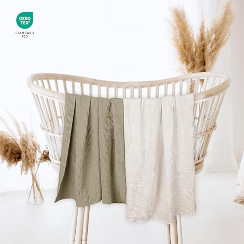 Image of lulumoon Muslin Swaddle Blanket Baby - Cotton Swaddling Blanket Soft Baby Receiving Blankets Neutral 2Pack(Olive)
