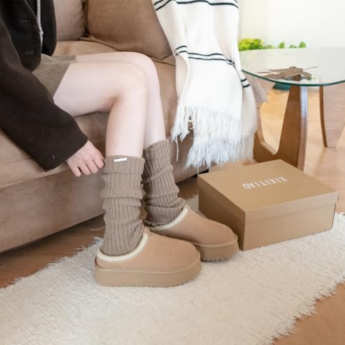 XIXITIAO Slippers for Women Suede Leather Platform Slippers Slip on Cozy Winter Womens House Slippers for Indoor Outdoor3