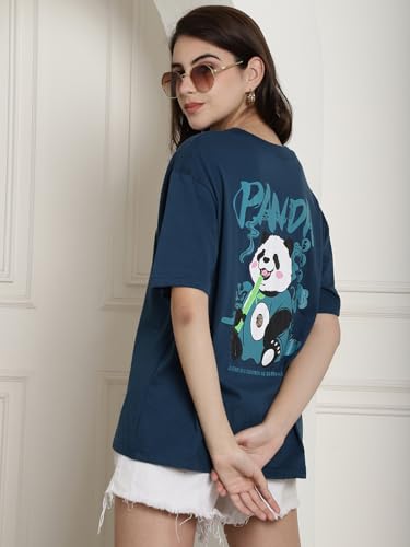 Image of Preneum Women's Cotton Graphic Printed Baggy Fit Drop-Shoulder Sleeves Cotton Oversized T-Shirt