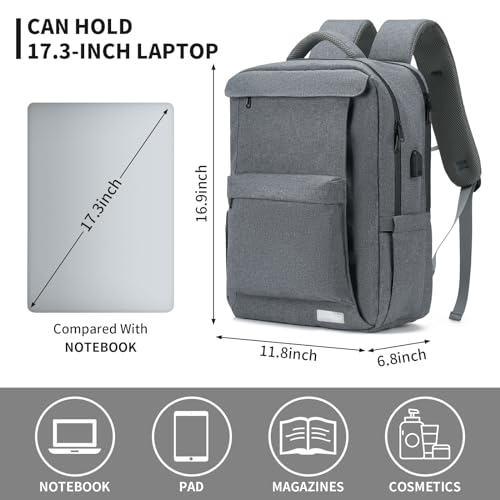 Laptop Backpack for Women Men,Work Commuter Travel Business Backpack with Laptop Compartment,College Computer Casual Daypack, Book Bags,17 Inch Gray4