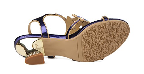 Honeystore Women's Flower Rhinestones Louis Heel Sandals Shoes Wedding Blue 8 B(M) Us #TOP3