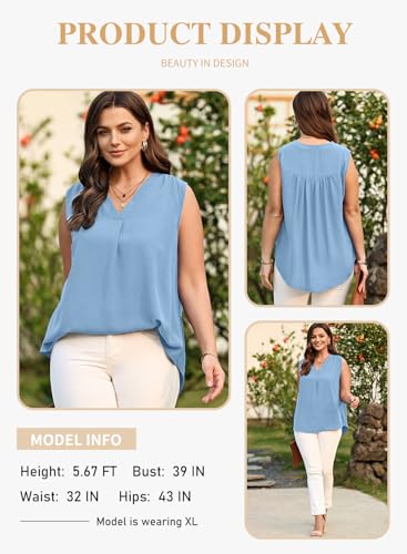 Image of Eytino Womens Plus Size Tank Tops Summer Sleeveless V Neck Casual Loose Chiffon Blouse Office Work Shirts(1X-5X)