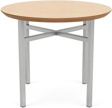 Avon Reception Waiting Round End Table 24" HPL Top/Silver Steel/Natural