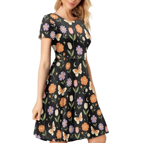 Image of AFPANQZ Womens Casual Summer Lightweight Vintage Dress Short Sleeve Midi Dress Knee-Long Luxury Formal Dress