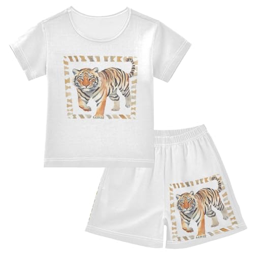 Animal White Pajama Set Short Sleeve Pajamas Shorts Sets Cotton PJS 2 Piece Clothes Set 5Y