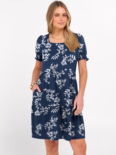 Image of ANRABESS Women Summer Square Neck Puff Short Sleeve Mini Dress 2026 Casual Flowy Sundress Beach Vacation Clothes with Pockets