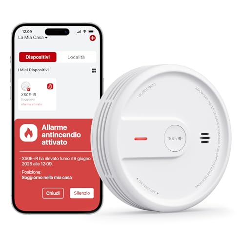 X-Sense Rilevatore di fumo con funzione Wi-Fi e App, allarme antincendio intelligente per casa, sensore durata 10 anni...
