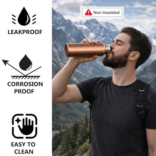 Image of Copper Plated Stainless Steel Water Bottle | 32 OZ NON-Insulated Single Walled Stainless Steel Sports Water Bottle for Cyclists, Runners, Hikers, Beach Goers, Picnics, Camping