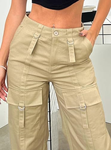 Women's Straight Leg Y2K Streetwear Baggy Cargo Pants with Belt Loops Pocket4