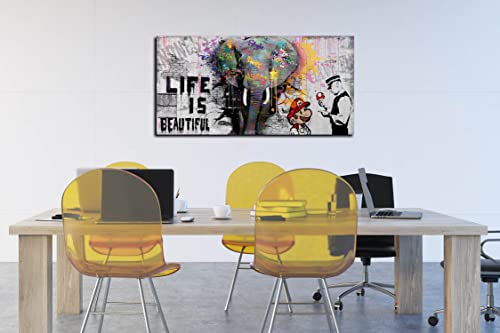 Jkwall77 Elephant Pictures Wall-Art For Bedroom - Graffiti Canvas Wall Art Bedroom Decor For Teen Boy - Abstract Wall Painting Ready To Hang Size 40" X 20" #TOP1