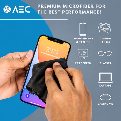 Image of AEC ClearPro Ultra Premium Microfiber Cleaning Cloth for Mobile Screen, Camera Lens, Glasses, Laptop, Tablet & Monitor | Lint-Free, Washable | 12 x 12 Inch | Black | Pack of 3
